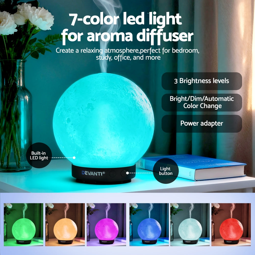 Devanti Ultrasonic Aroma Diffuser Aromatherapy Moon Lamp 100ml