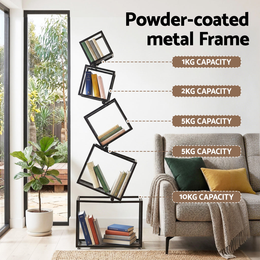 Artiss 5-Tier Bookshelf Metal Geometric Display Shelf Storage Organizer Black