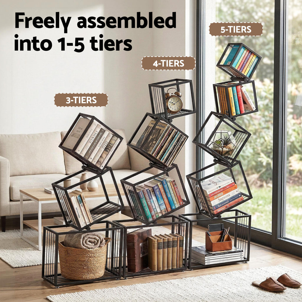 Artiss 5-Tier Bookshelf Metal Geometric Display Shelf Storage Organizer Black