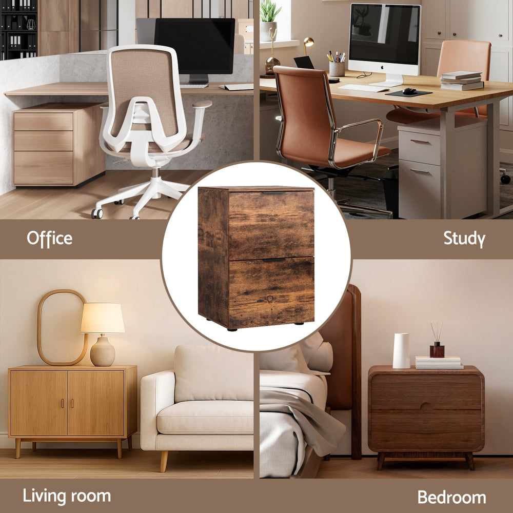Artiss Filing Cabinet Files Storage Office Shelves File Organiser Rustic Brown 2 Drawer