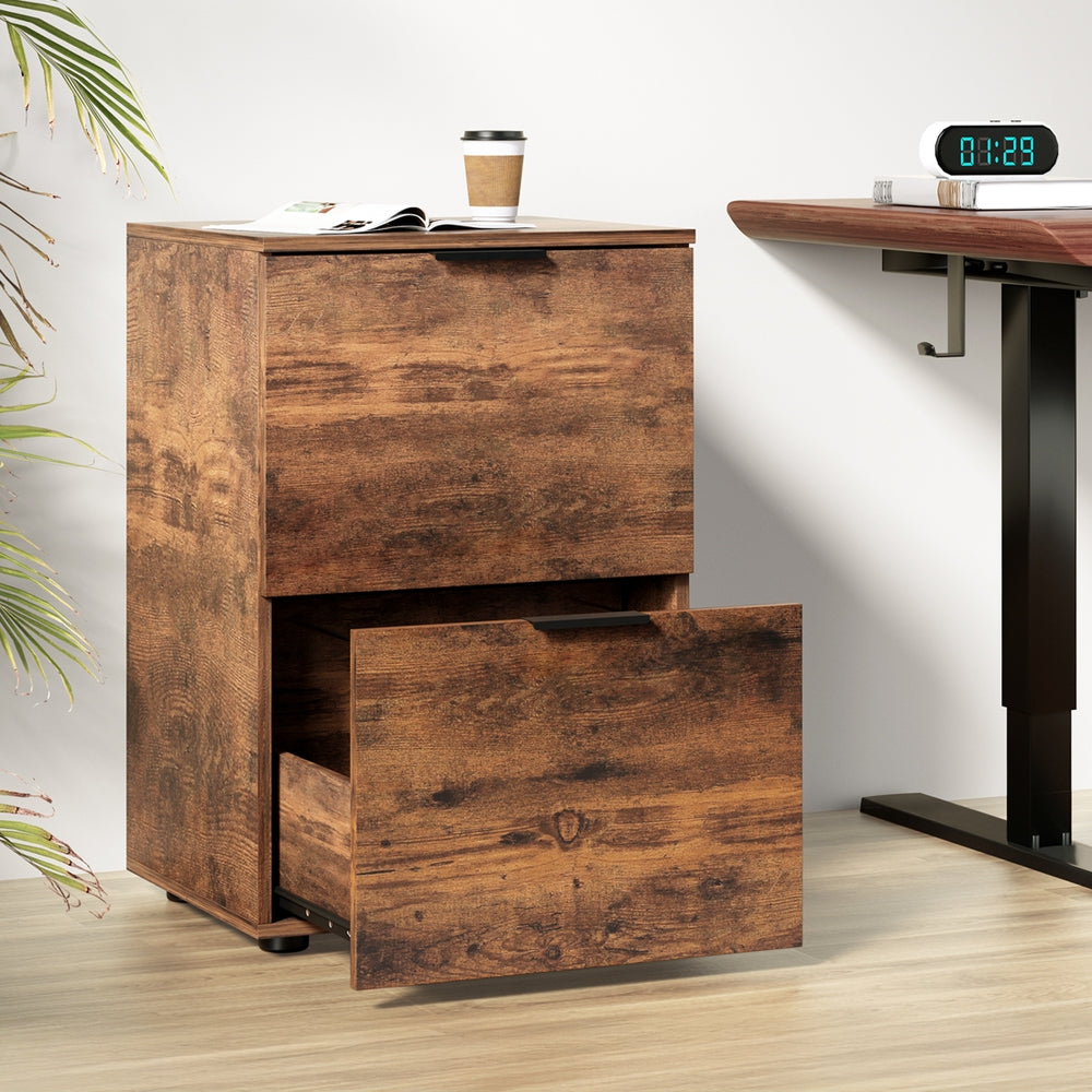 Artiss Filing Cabinet Files Storage Office Shelves File Organiser Rustic Brown 2 Drawer