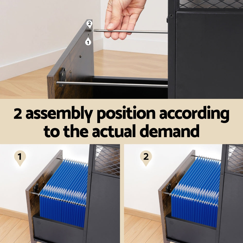 Artiss Filing Cabinet File Cabinet with Wheels 2 Drawer Storage Rustic Brown