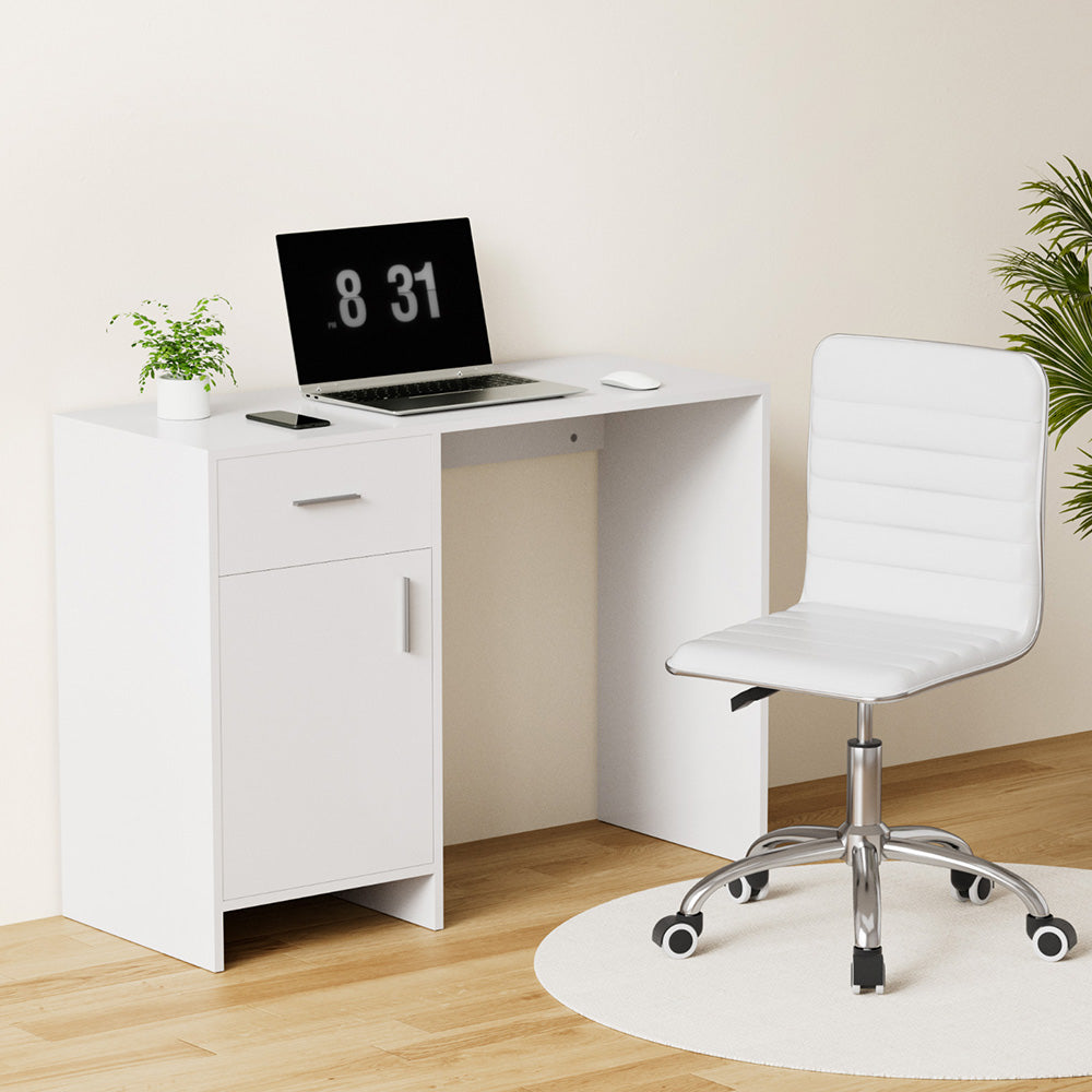 Artiss Computer Desk Office Chair Set PU Leather Home Study Table 100cm White