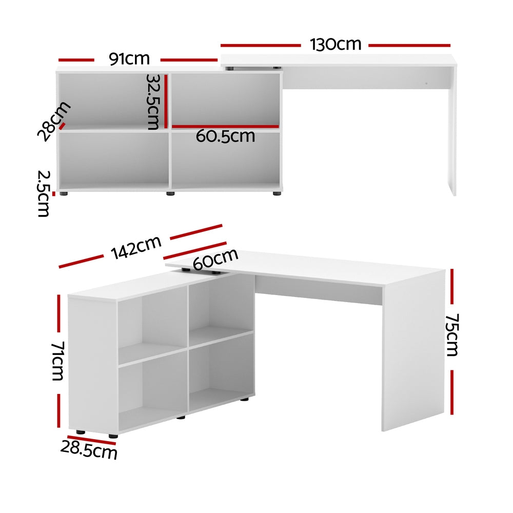 Artiss Computer Desk with Swivelling Bookshelf White 130CM