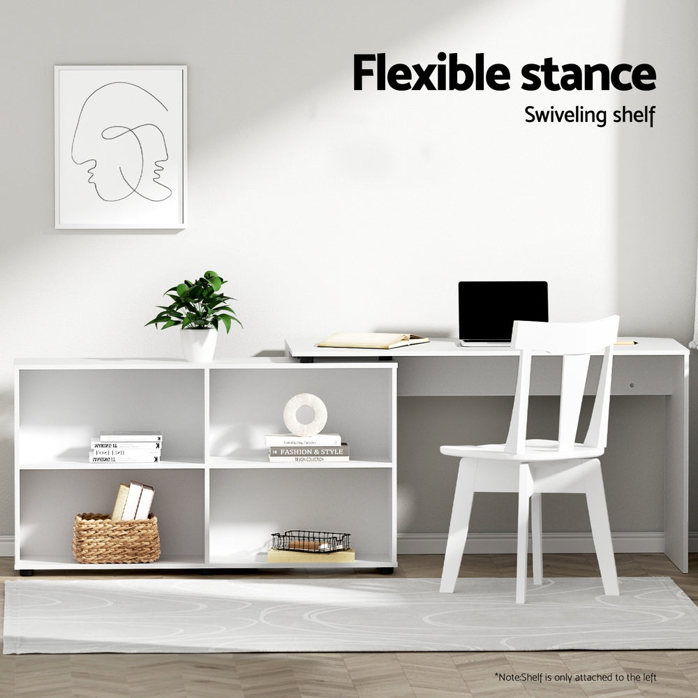Artiss Computer Desk with Swivelling Bookshelf White 130CM