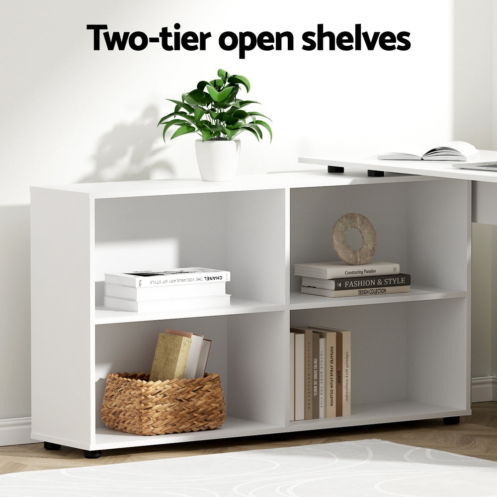 Artiss Computer Desk with Swivelling Bookshelf White 130CM