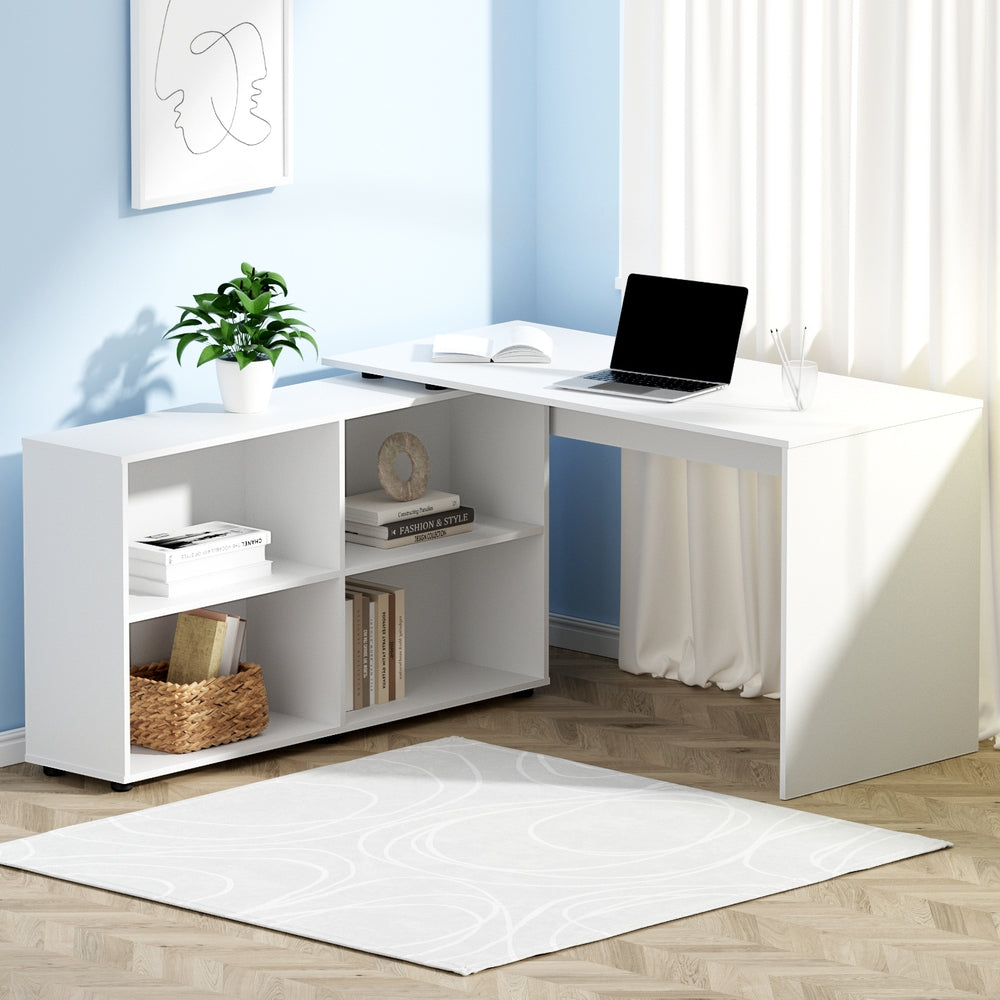 Artiss Computer Desk with Swivelling Bookshelf White 130CM