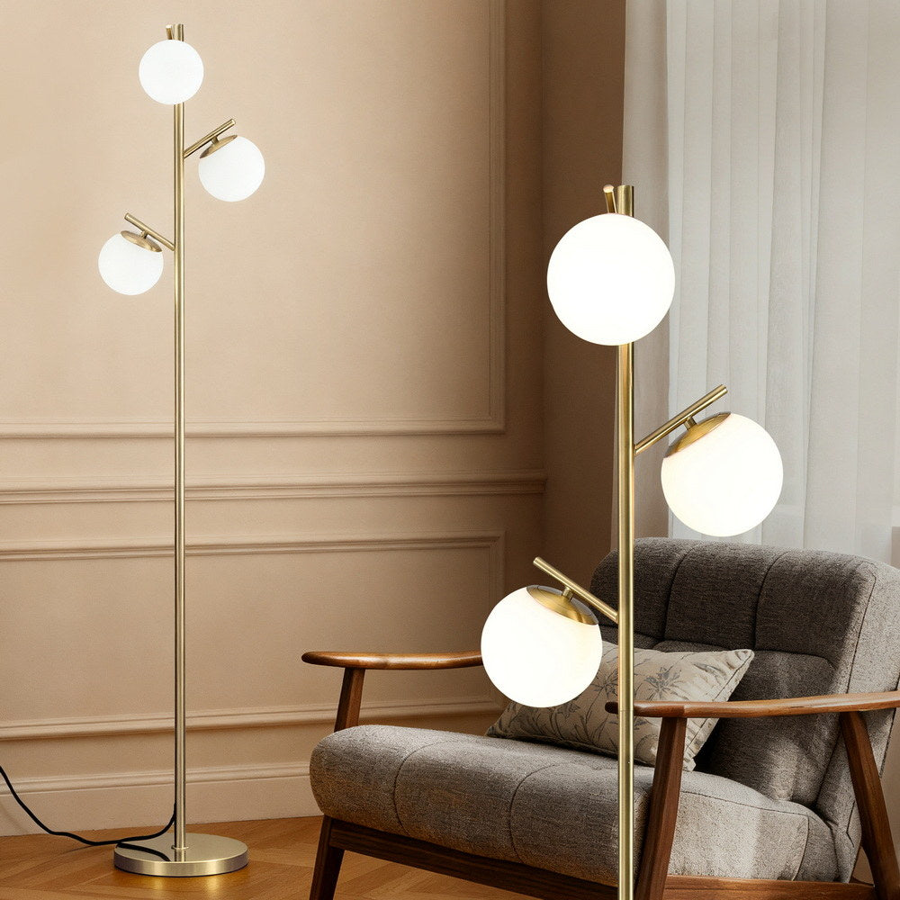 Artiss 3-Light Tree Floor Lamp 165cm Tall Standing Light with Sphere Glass Shades for Modern Homes
