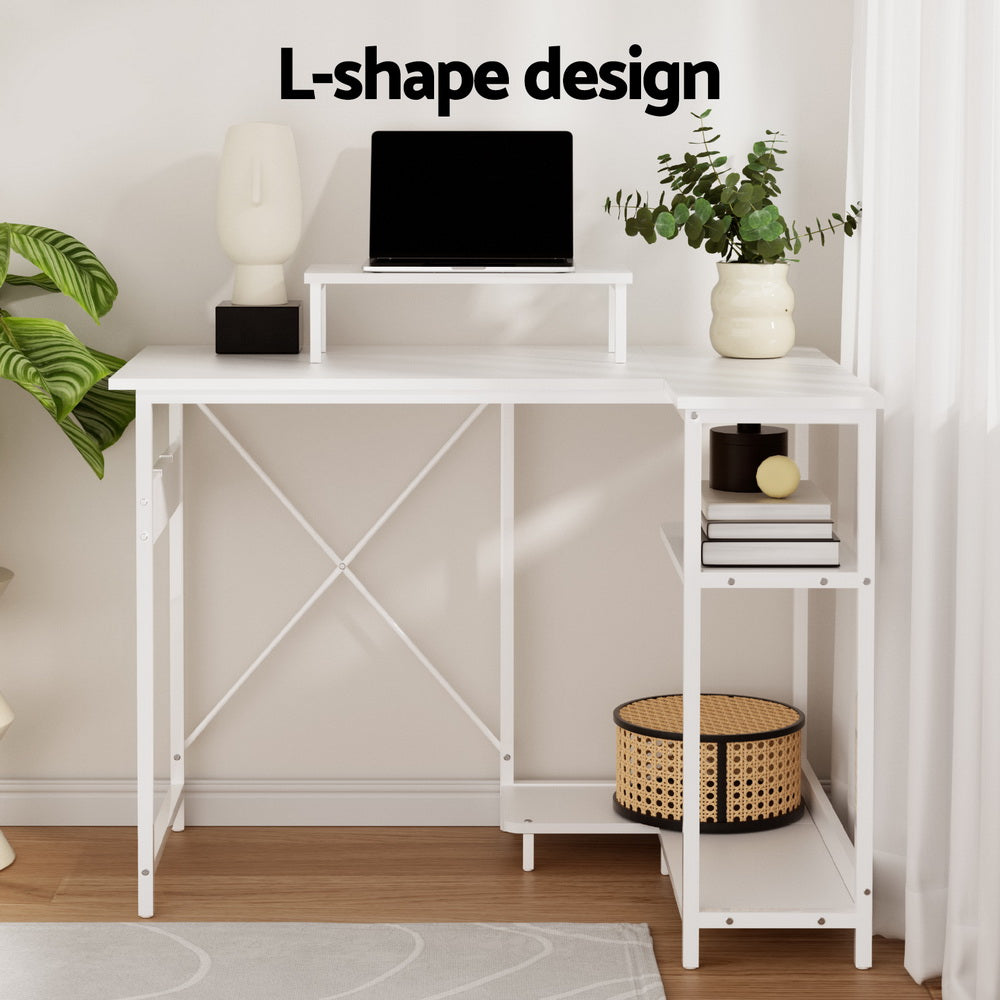 Artiss Computer Desk L-Shape Home Office Study Table Open Shelves White 100CM