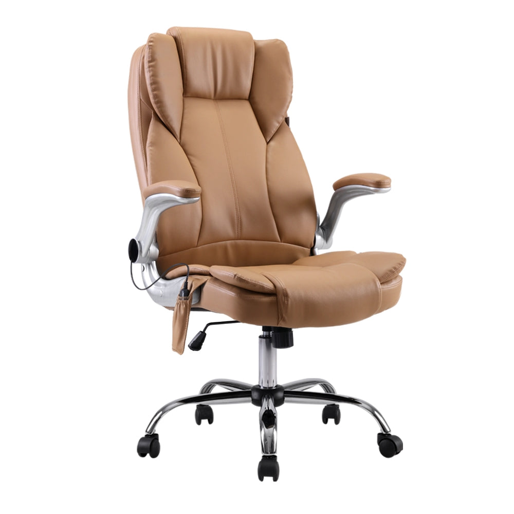 Artiss 8 Point Massage Office Chair PU Leather Brown