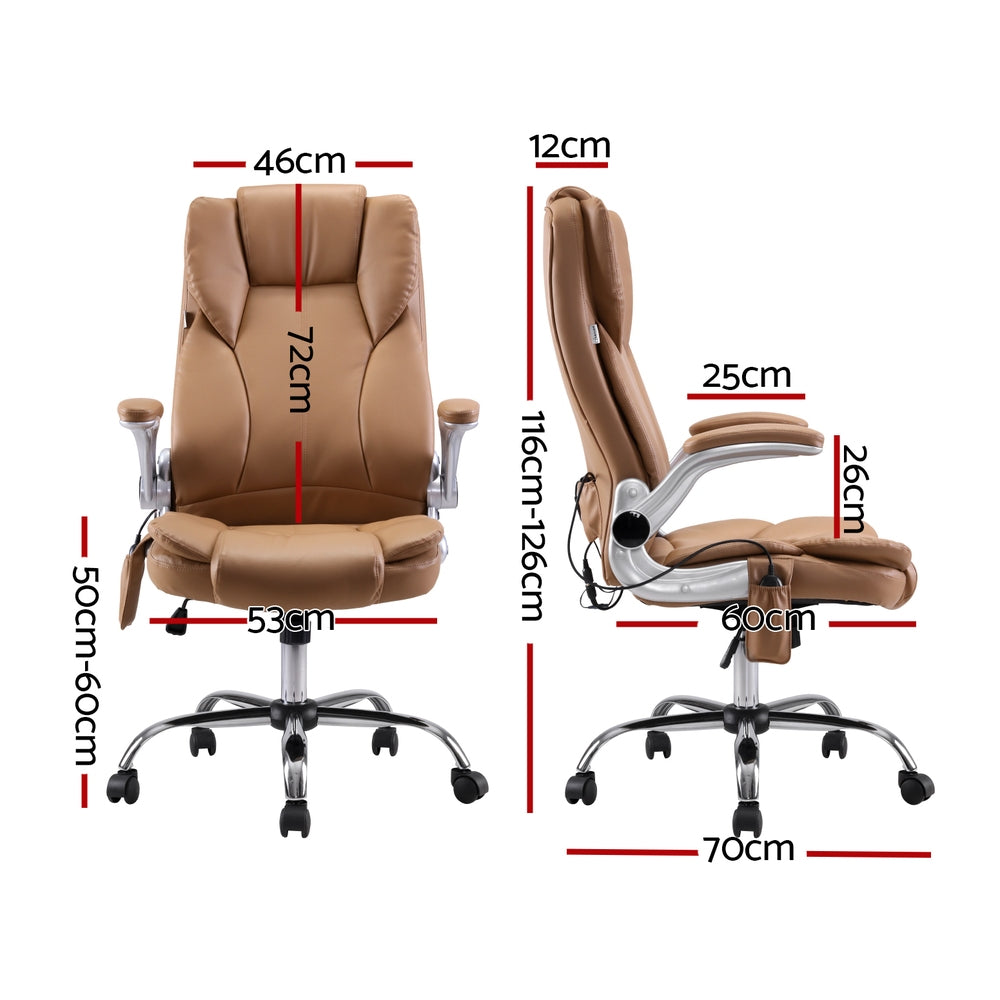 Artiss 8 Point Massage Office Chair PU Leather Brown