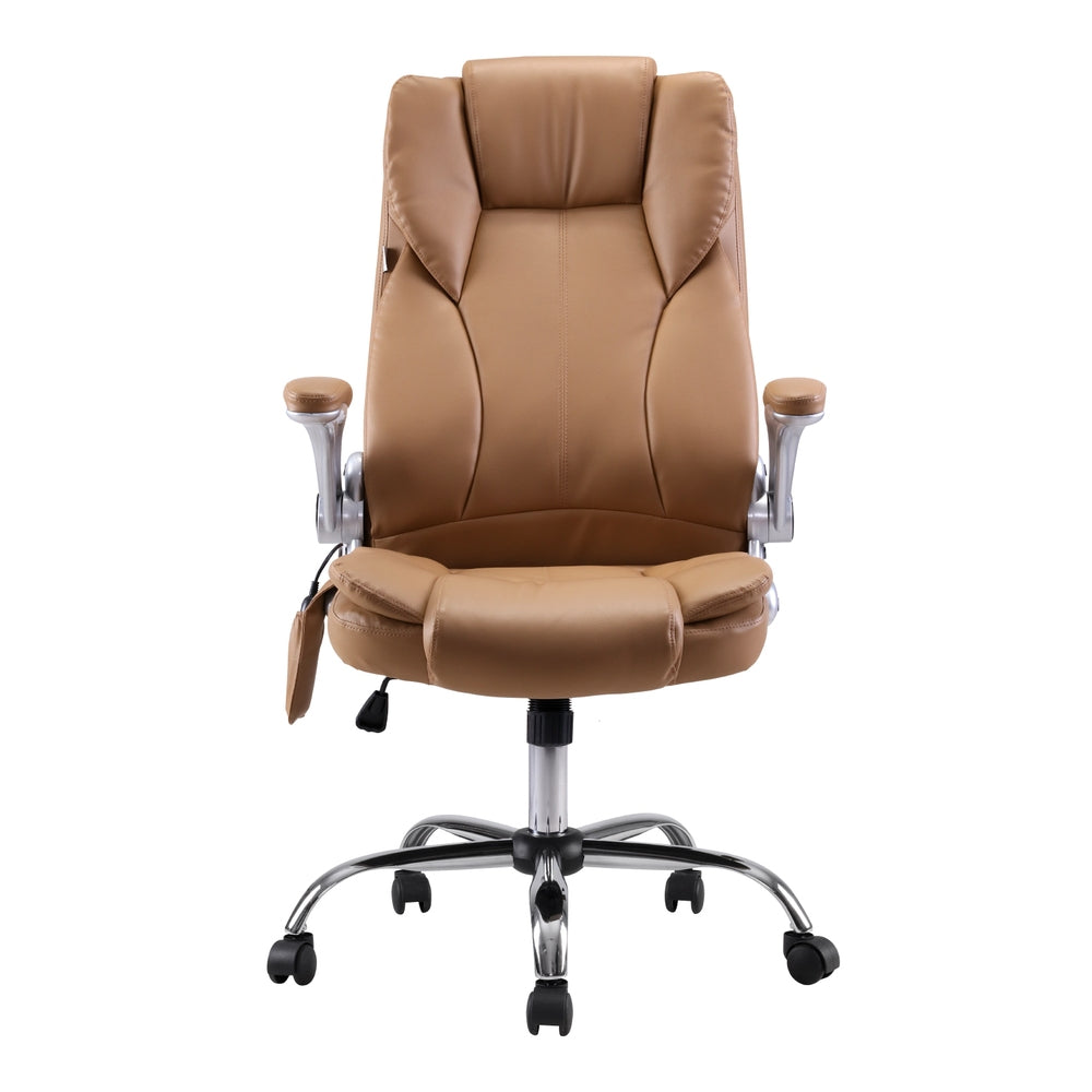 Artiss 8 Point Massage Office Chair PU Leather Brown