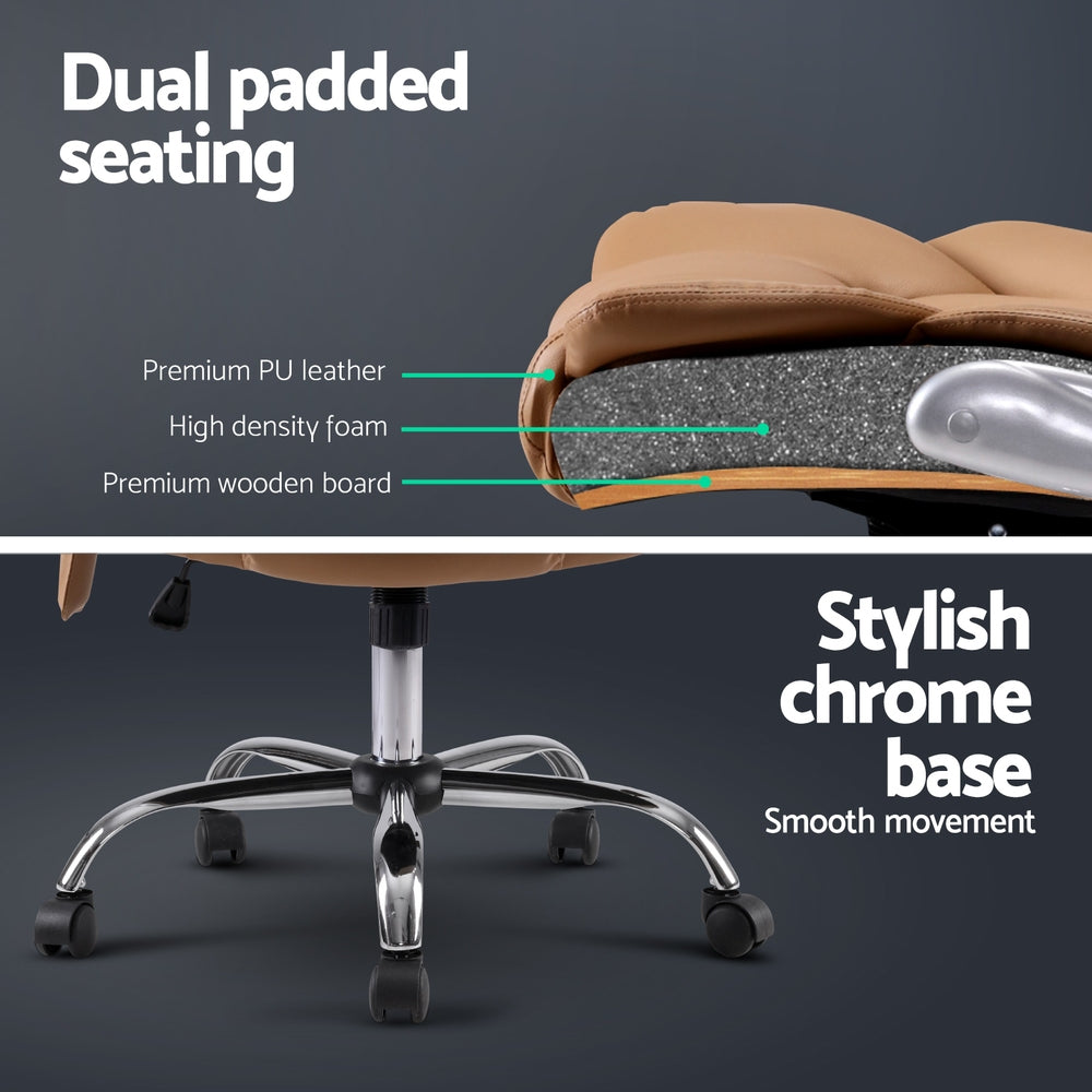 Artiss 8 Point Massage Office Chair PU Leather Brown