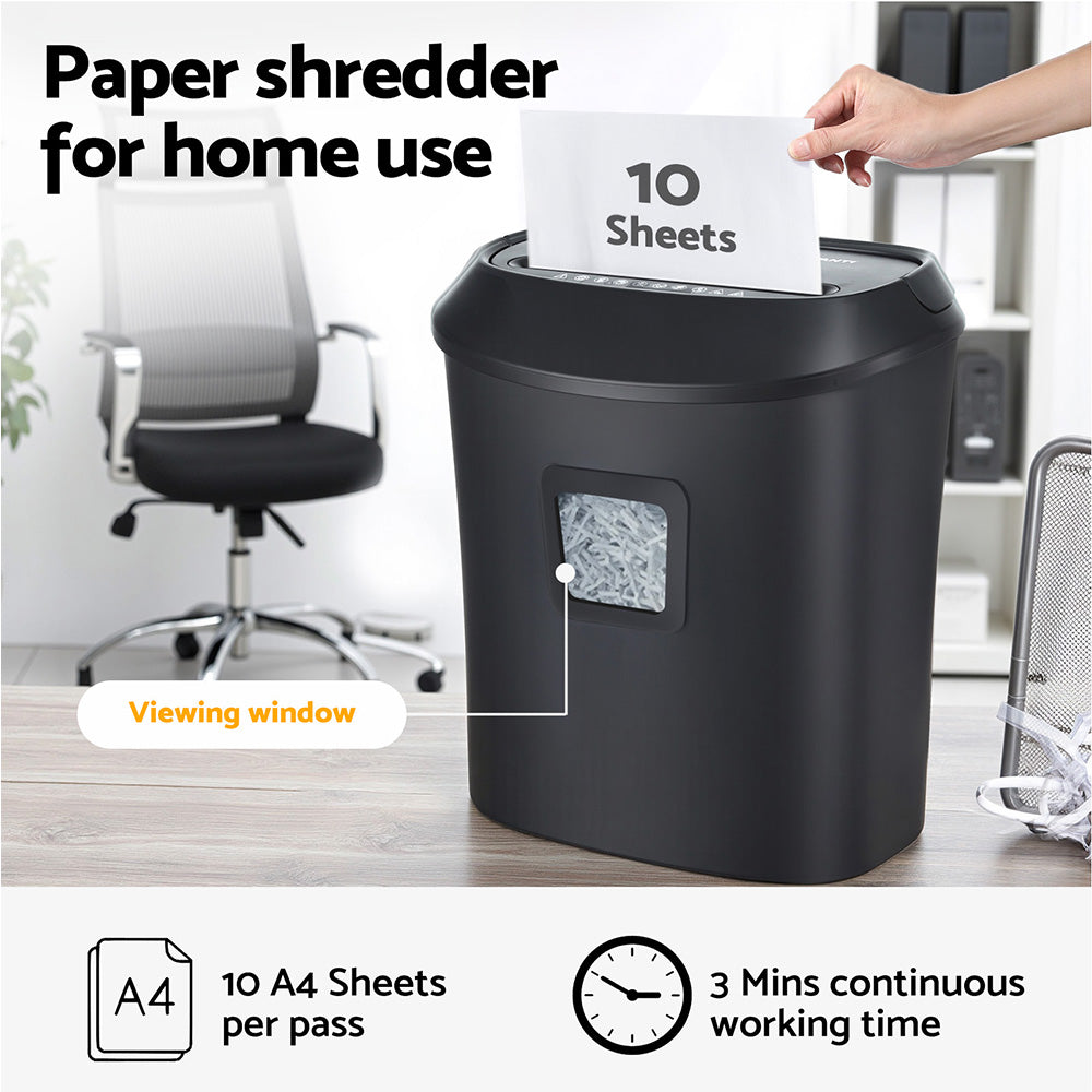 Devanti Electric Paper Shredder for Home Office 10 A4 Paper Sheet Cross-Cut Paper