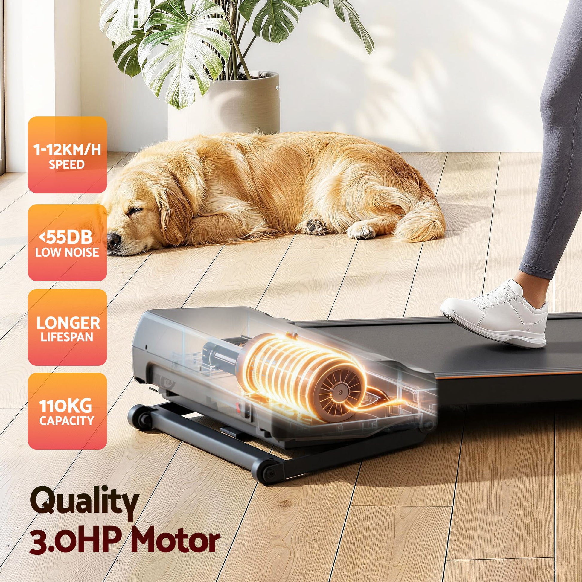 Everfit Under Desk 3 in 1 Walking Pad Treadmill 20% Auto Incline With 40cm Wide Belt