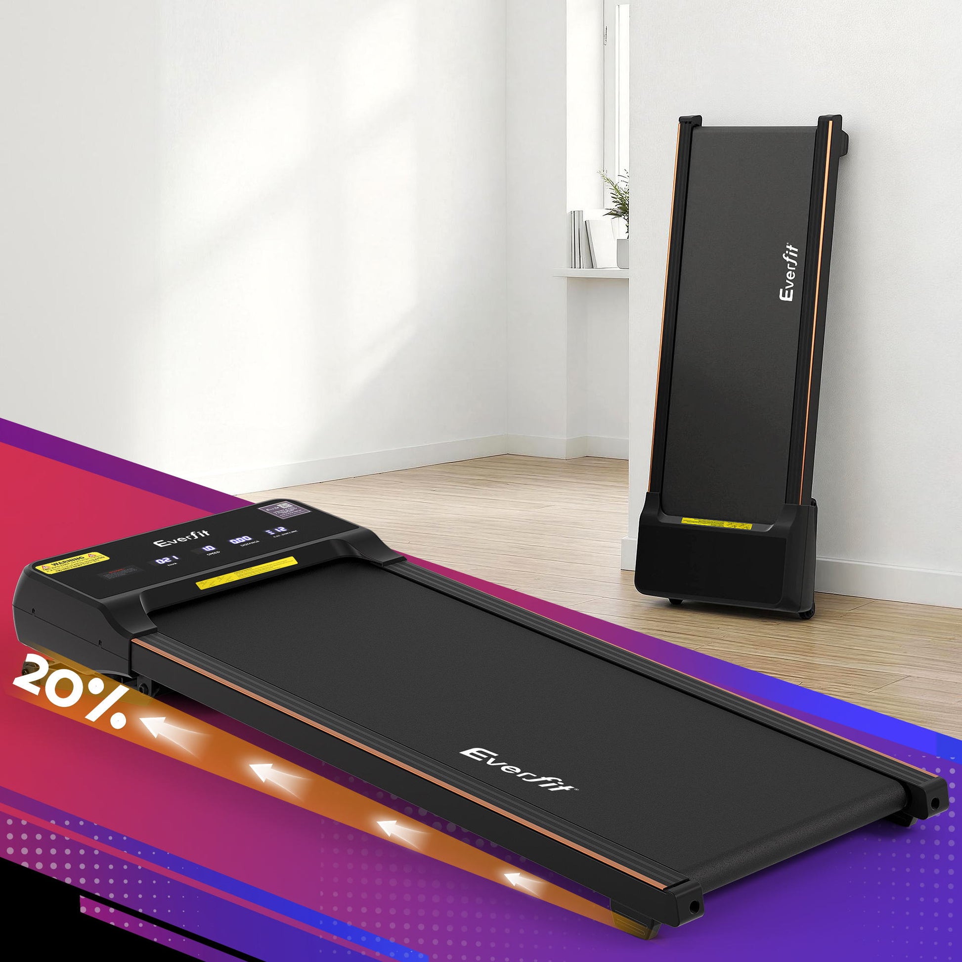 Everfit Under Desk 3 in 1 Walking Pad Treadmill 20% Auto Incline With 40cm Wide Belt