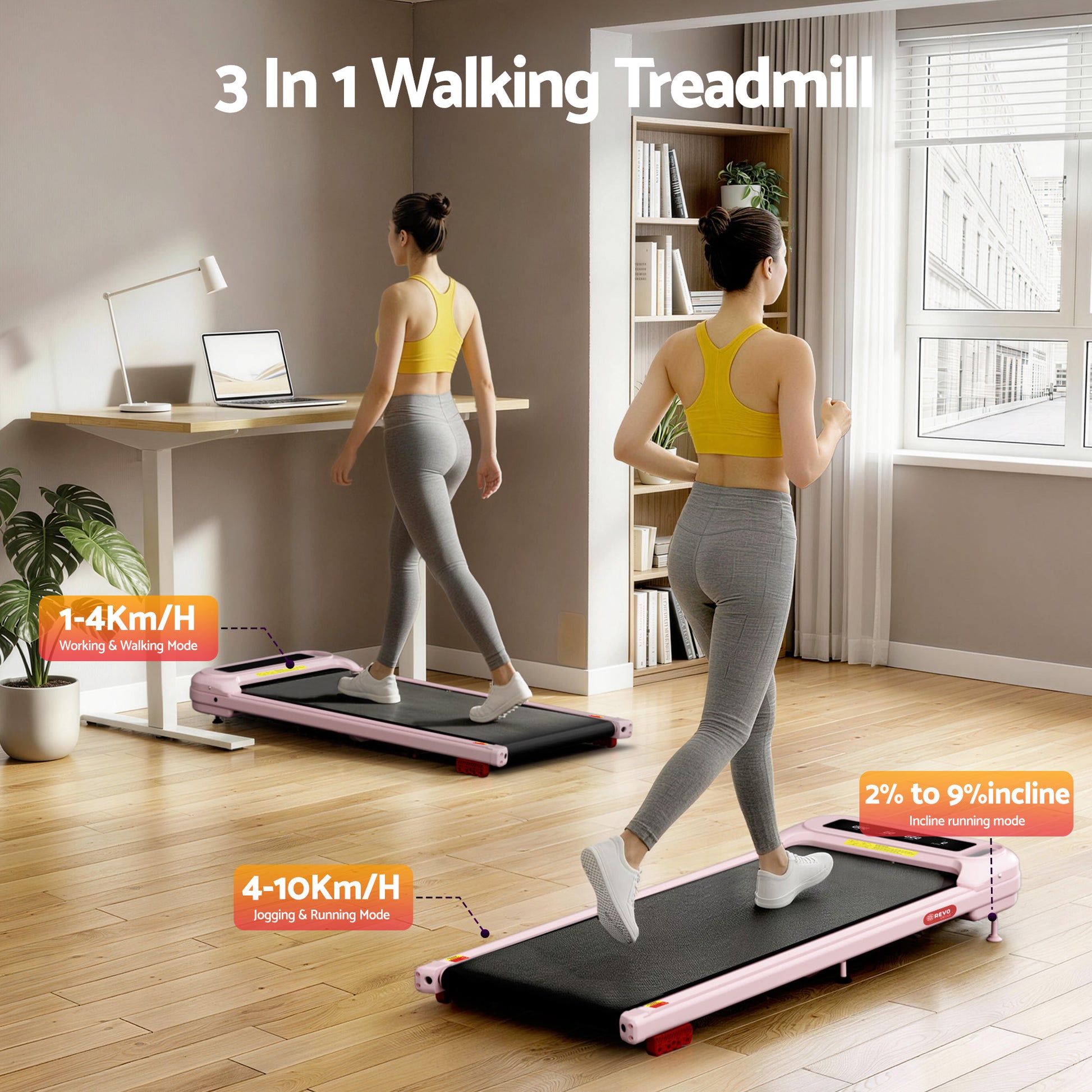 Everfit Under Desk Electric Walking Pad with Incline - Pink