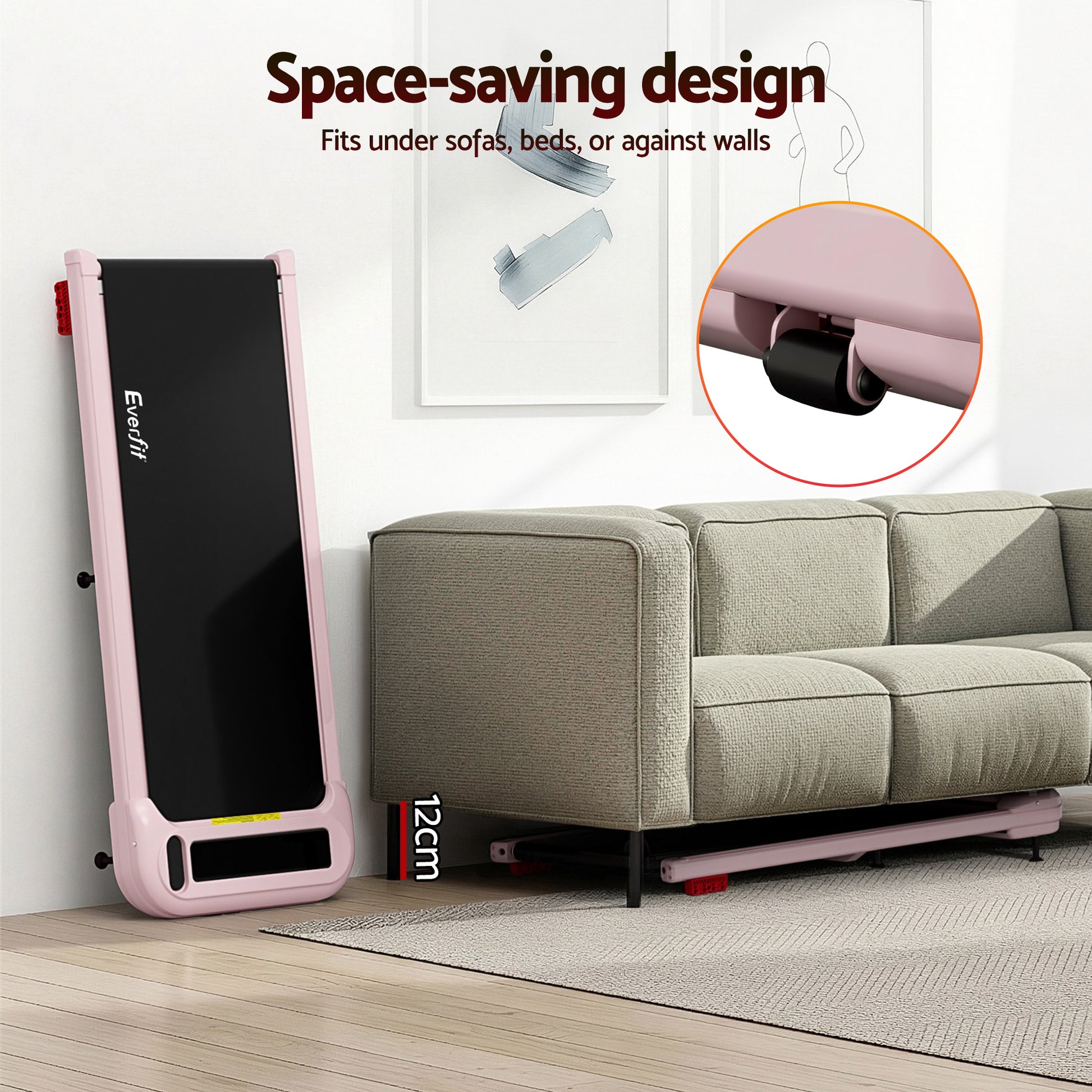 Everfit Under Desk Electric Walking Pad with Incline - Pink