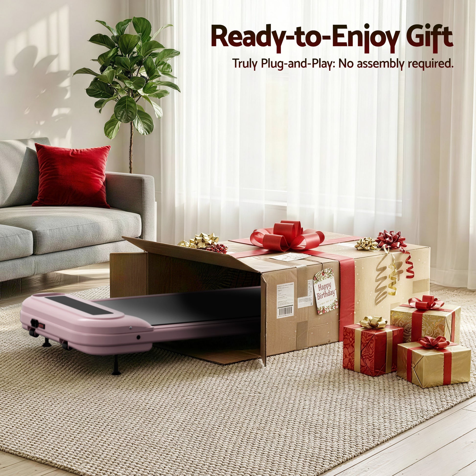 Everfit Under Desk Electric Walking Pad with Incline - Pink