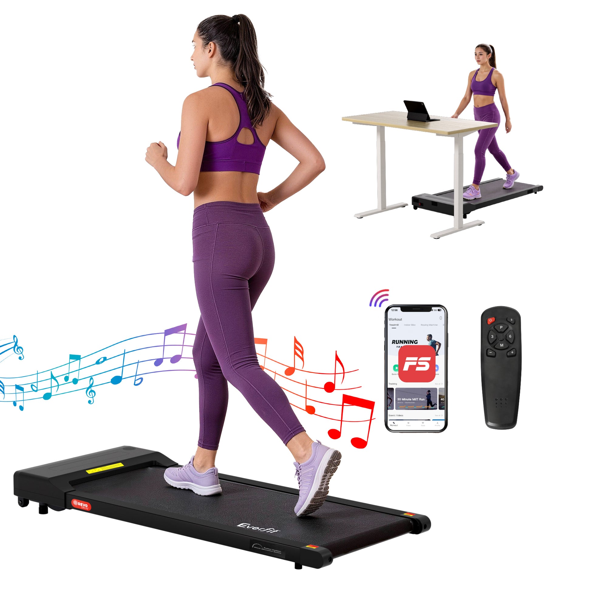 Everfit Under Desk Electric Walking Pad 400mm Black