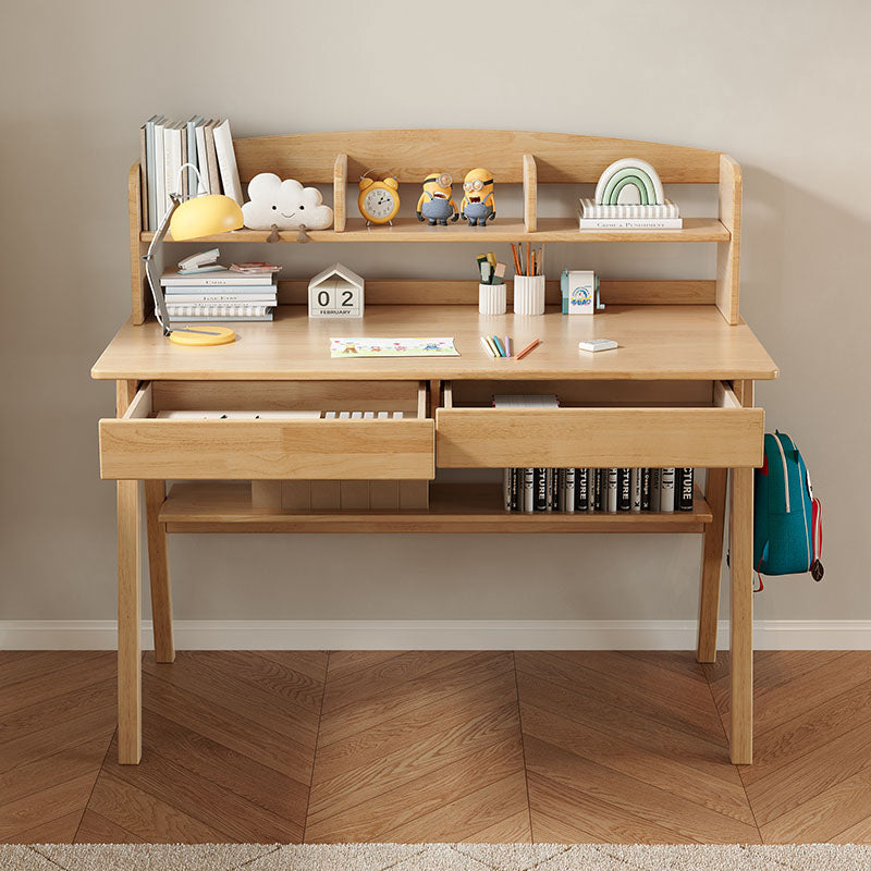 Solid Wood Study Desk with Shelf and Drawers/Rubberwood/Home Office Desk