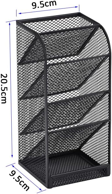 Modern Metal Mesh Pencil Holder, 5-Compartment Desk Organiser, Black Angled Pen Holder