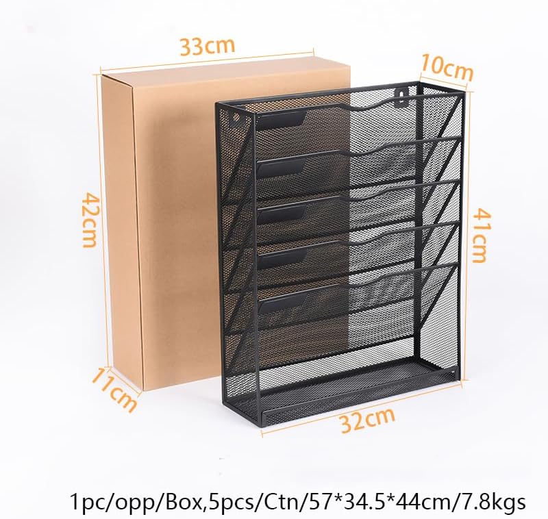 6 Tier Desktop File Organiser, Wall Mount Magazine Rack, Mesh Desk Organizer, Vertical Hanging Document Tray for Stationery, Mail, Paper and Letter Envelope, Book Holder