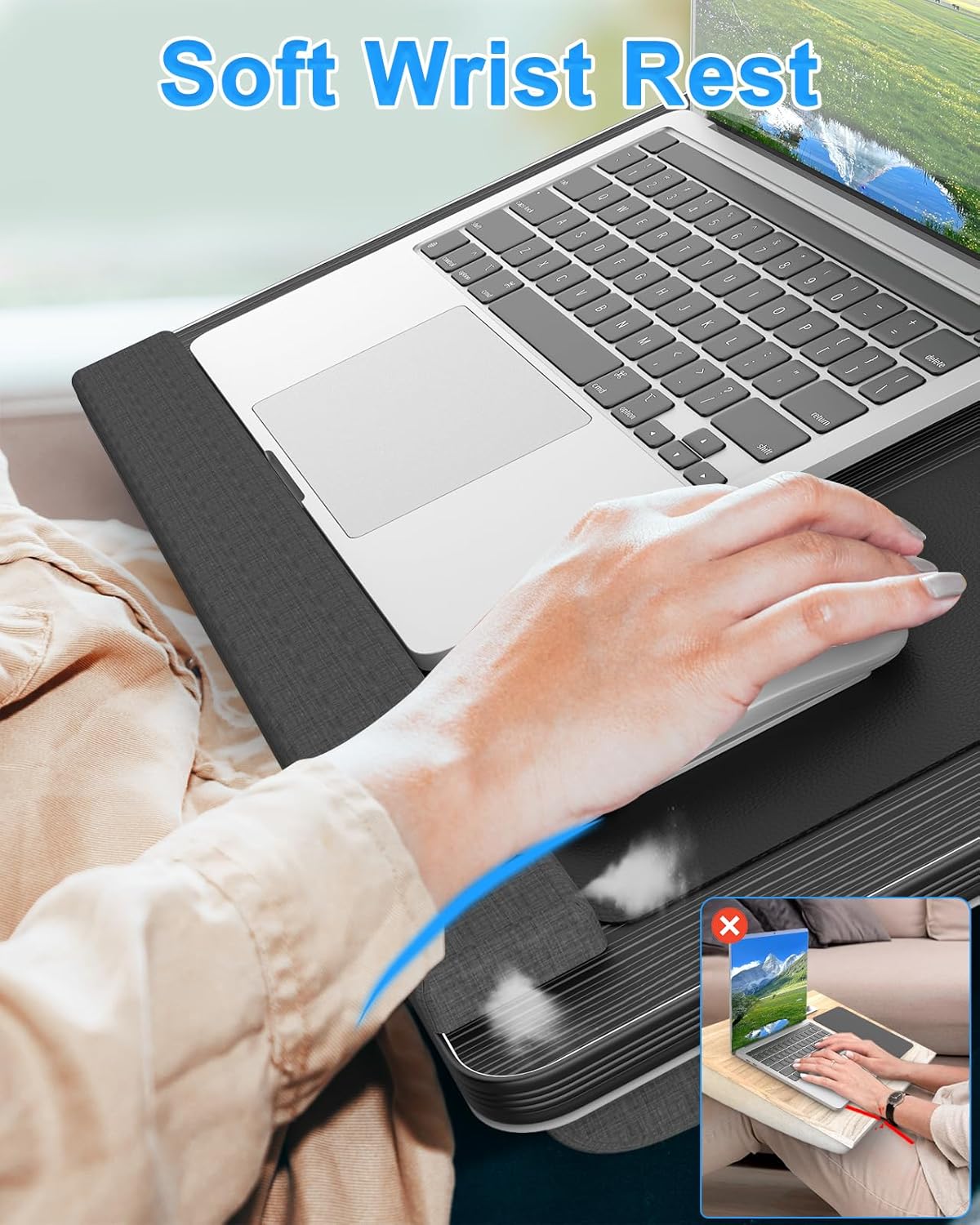 CARLA HOME Oversized Portable Lap Desk with Cushion,Mouse Pad, Tablet and Phone Holder which Fits Up to 17 Inch Laptops for Bed or Sofa (Black)