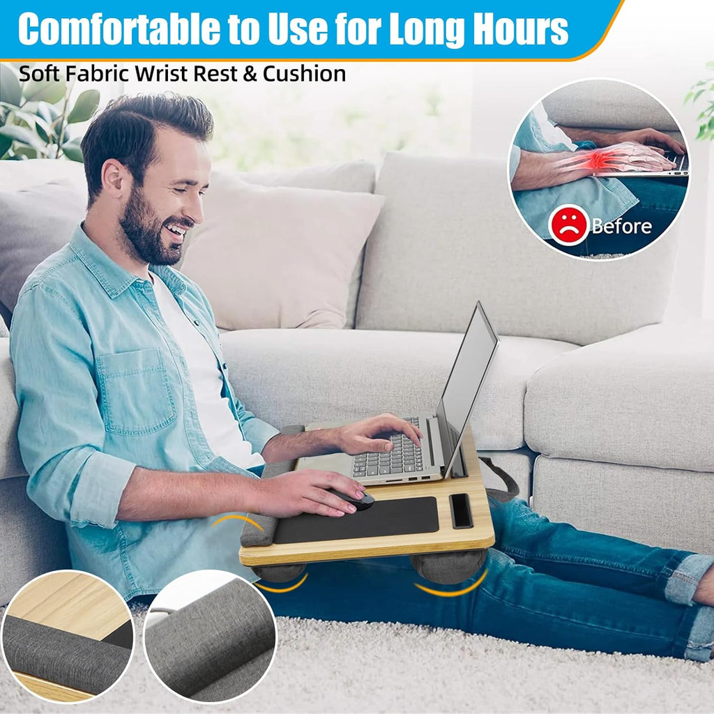 CARLA HOME Oversized Portable Lap Desk with Cushion,Mouse Pad, Tablet and Phone Holder which Fits Up to 17 Inch Laptops for Bed or Sofa (Brown)