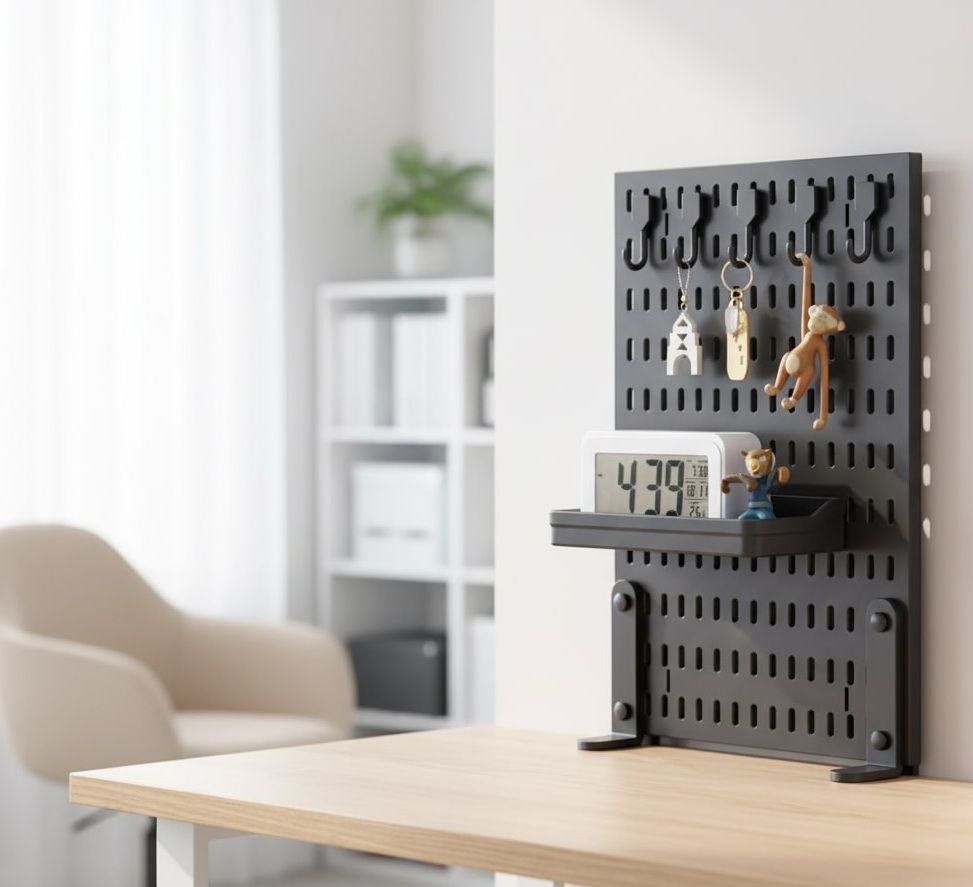 CARLA HOME Desk Pegboard Organizer Kit  with Hooks, Tray & Mount Ideal for Office, Gaming Setup & Home Workspace Organization (Black)