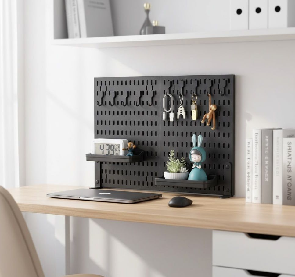 CARLA HOME 2 Pack Desk Pegboard Organizer Kit  with Hooks, Tray & Mount Ideal for Office, Gaming Setup & Home Workspace Organization (Black)