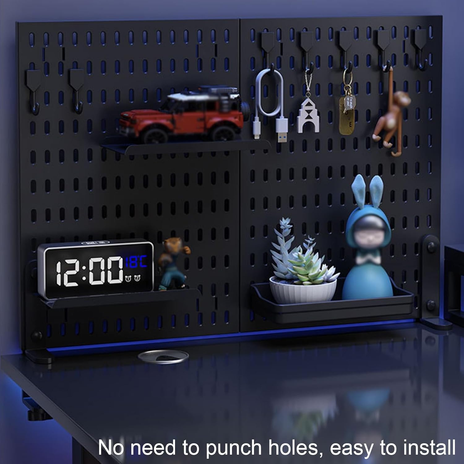 CARLA HOME 2 Pack Desk Pegboard Organizer Kit  with Hooks, Tray & Mount Ideal for Office, Gaming Setup & Home Workspace Organization (Black)