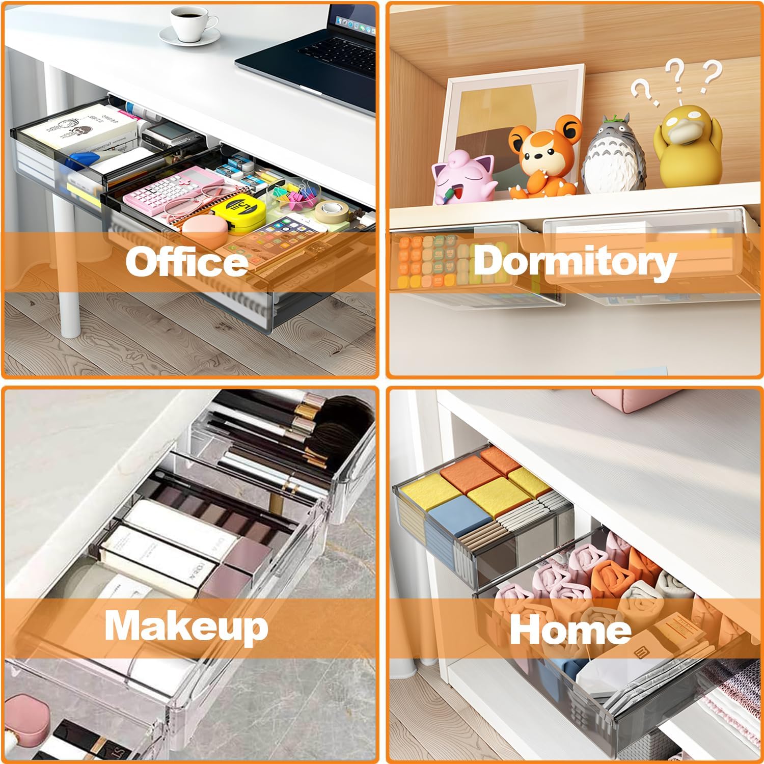 CARLA HOME 3‑Pack Under Desk Storage Drawers Hidden Pull‑Out Organizer for Office & Home