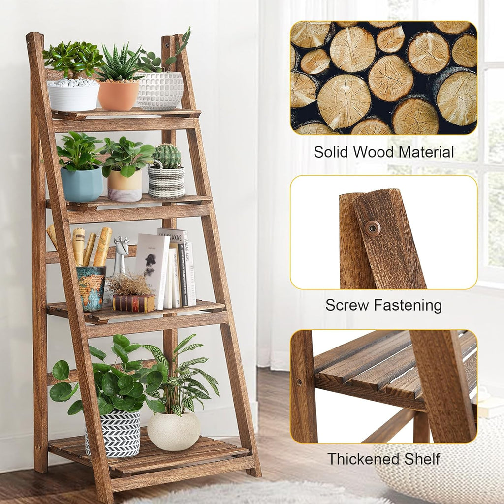 Rustic Wood 4 Tier Plant Stand Bookshelf 38CM Corner Shelf