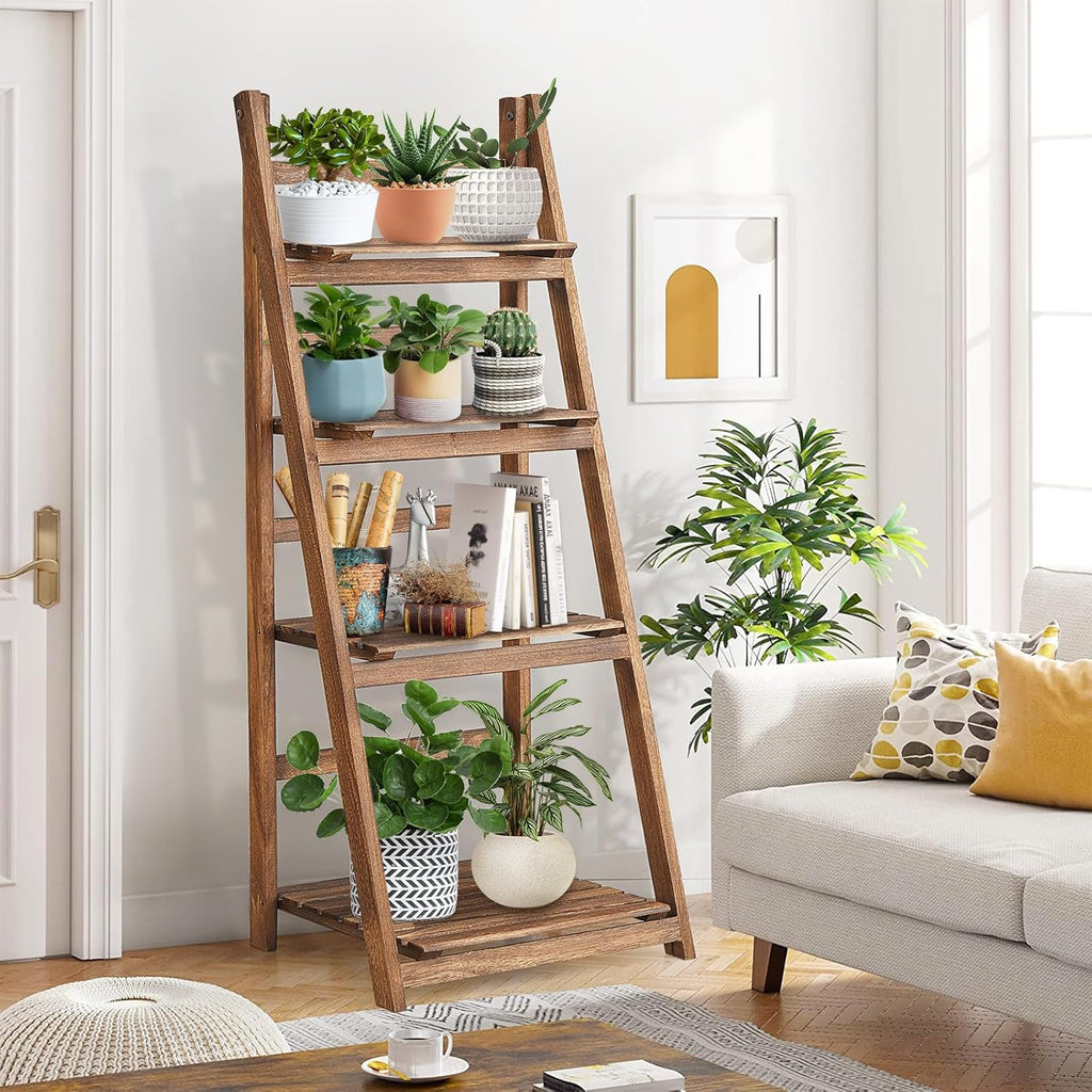 Rustic Wood 4 Tier Plant Stand Bookshelf 38CM Corner Shelf