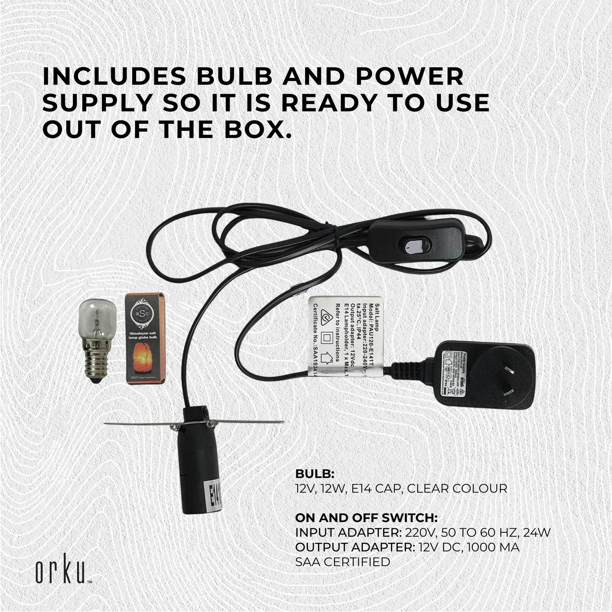 12V 12W 3-5 Kgs Himalayan Pink Salt Lamp Natural Rock Crystal Light Bulb On/Off