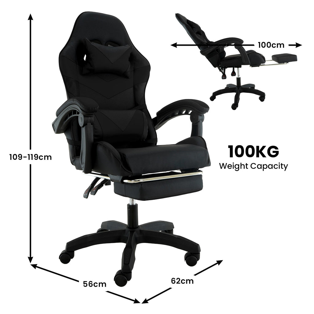 Sarantino Cueva Reclining High Back Office Gaming Chair Black Retractable Footrest Computer Seat