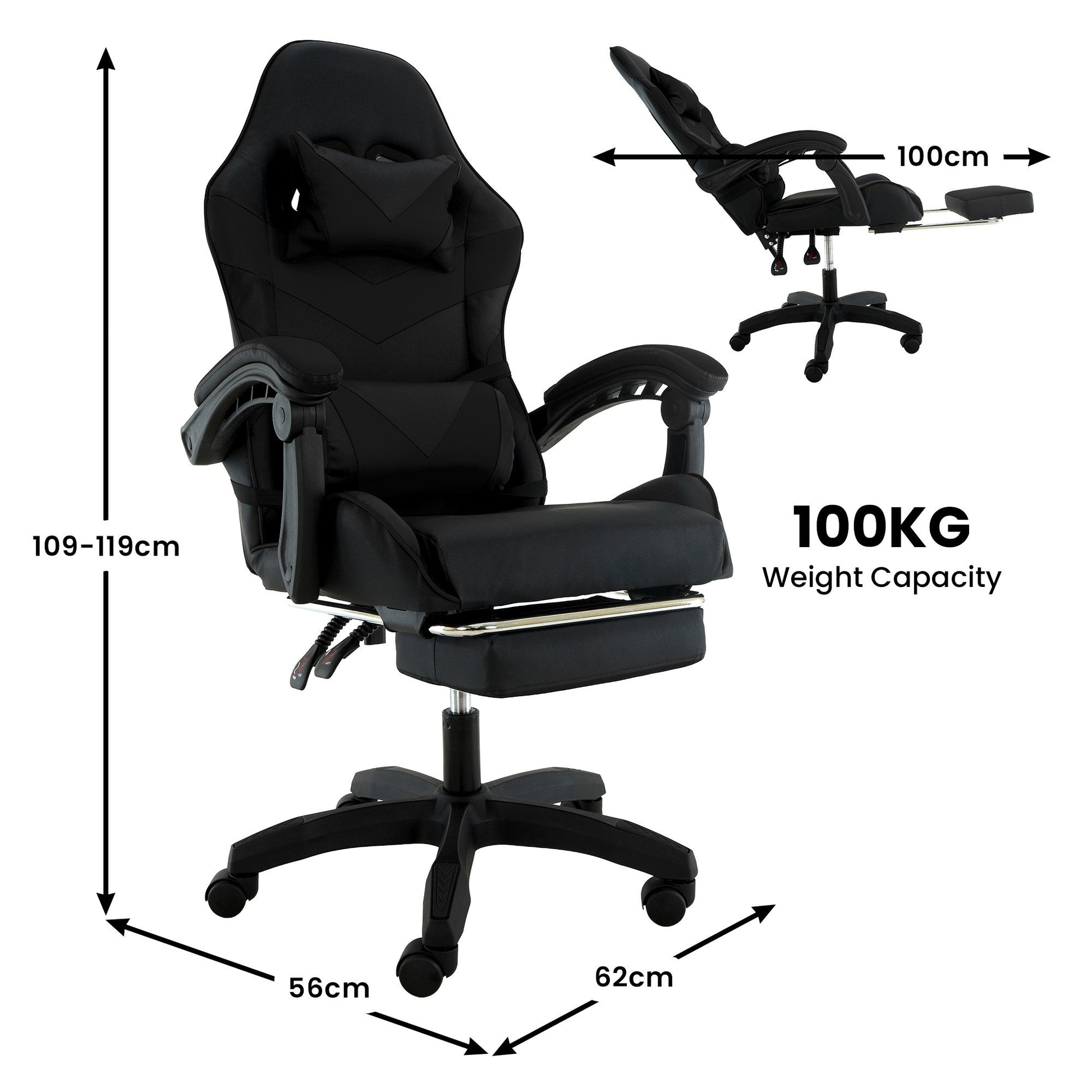Sarantino Cueva Reclining High Back Office Gaming Chair Black Retractable Footrest Computer Seat