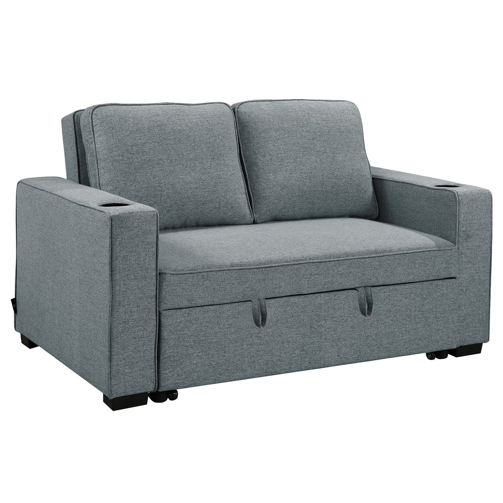 Sarantino Hoffman Linen Sofa Bed with Cushions & Cup Holders Airforce Blue