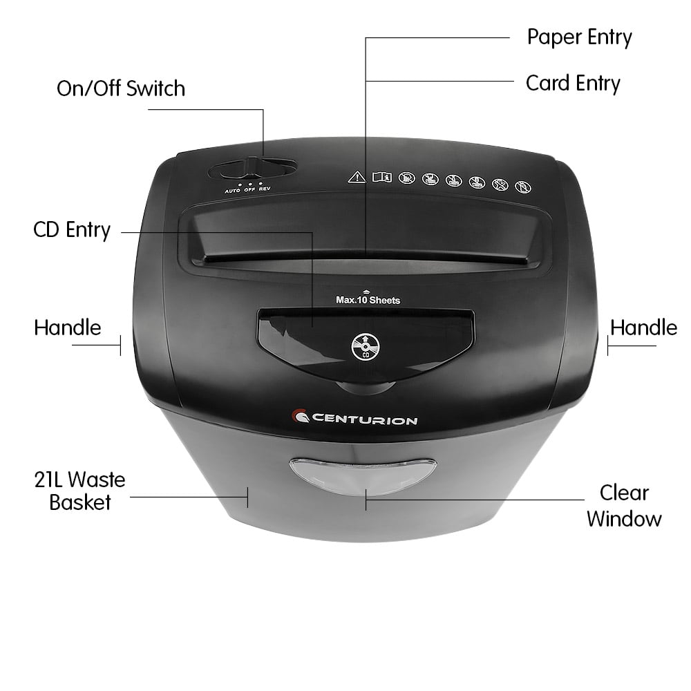 Centurion 21L Cross-Cut Office Shredder 10-Sheet Paper, CD & Credit Card Security