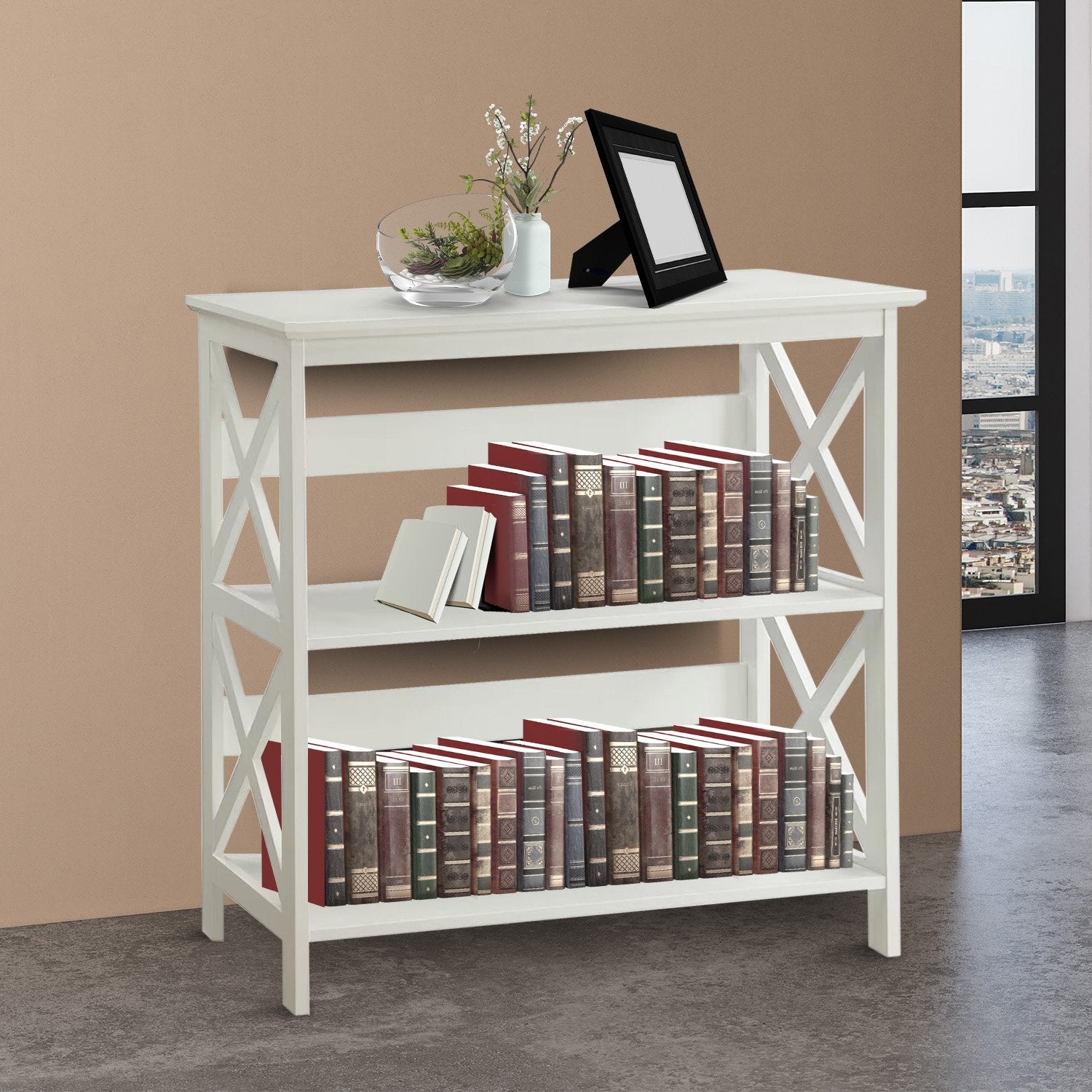 Sarantino Lucas 3-Tier Bookshelf Display Rack in White