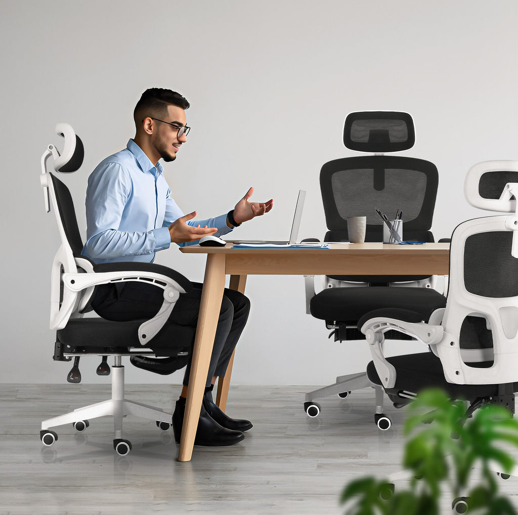 Ergonomic Reclining Office Chair - Footrest, Lumbar Support, Adjustable Headrest VELTRA - BLACK