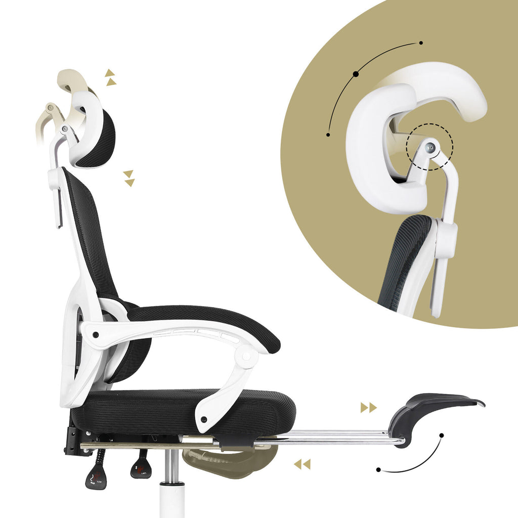 Ergonomic Reclining Office Chair - Footrest, Lumbar Support, Adjustable Headrest VELTRA - BLACK