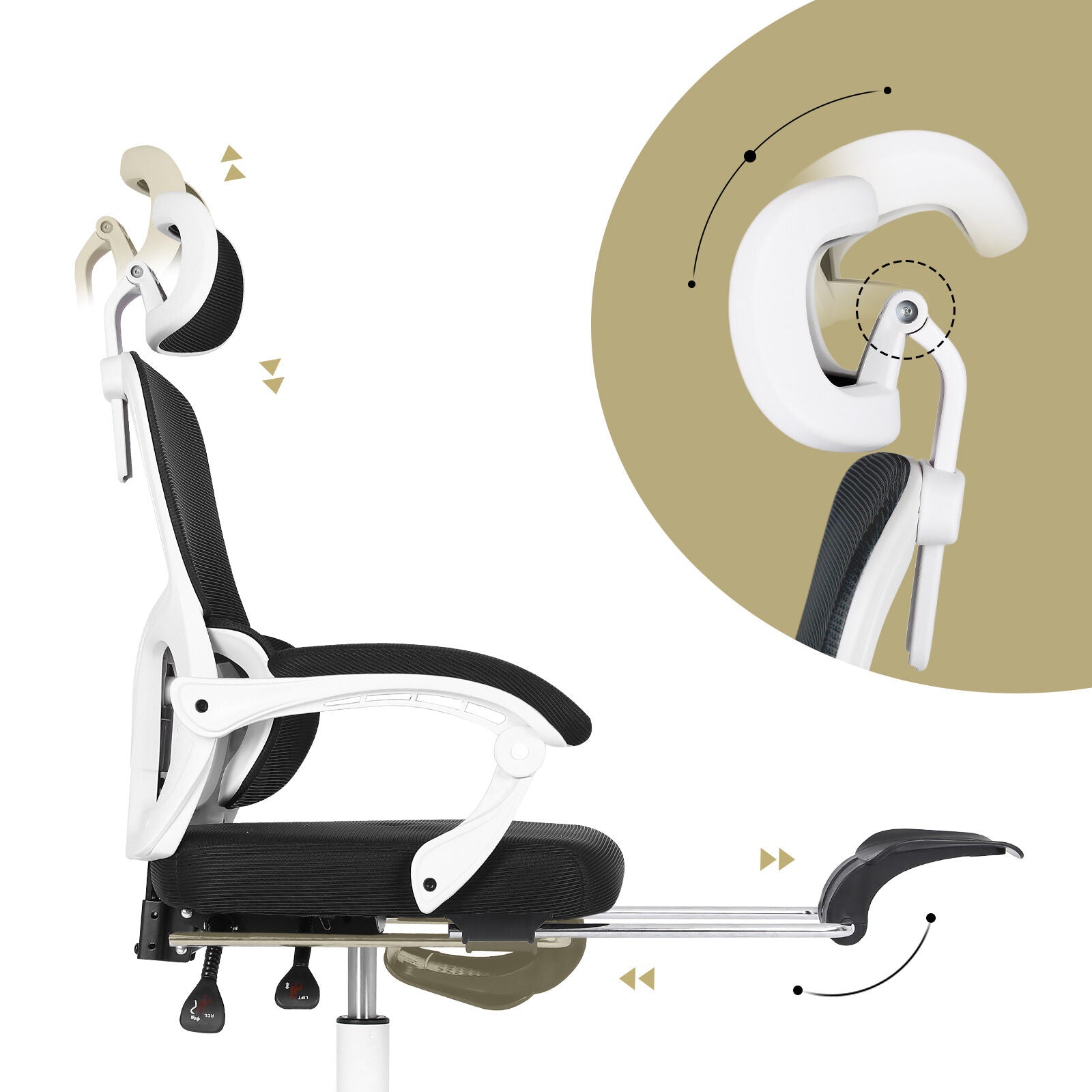 Ergonomic Reclining Office Chair - Footrest, Lumbar Support, Adjustable Headrest VELTRA - BLACK