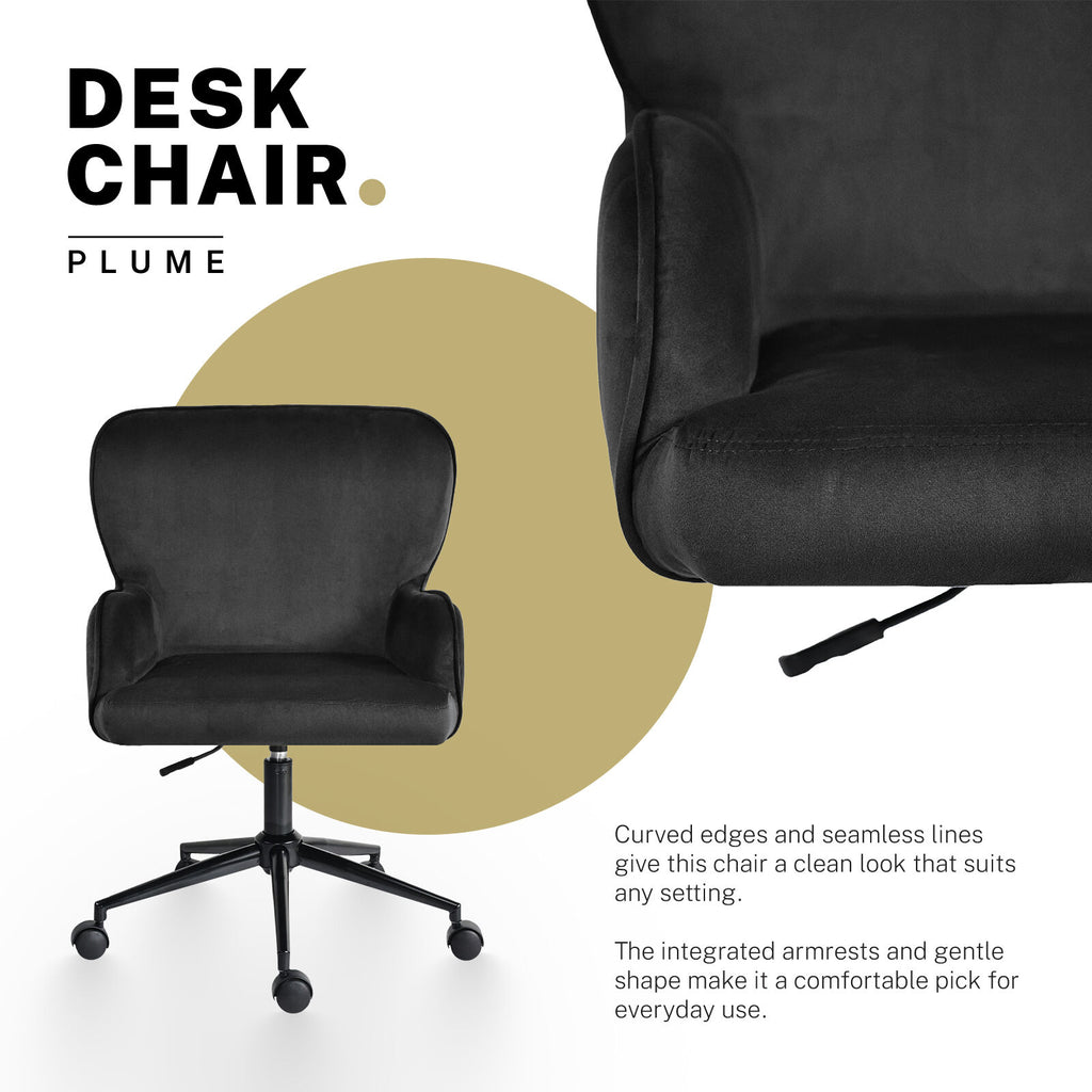 Desk Armchair - Home Office Swivel Chair Adjustable Height Seat PLUME BLACK