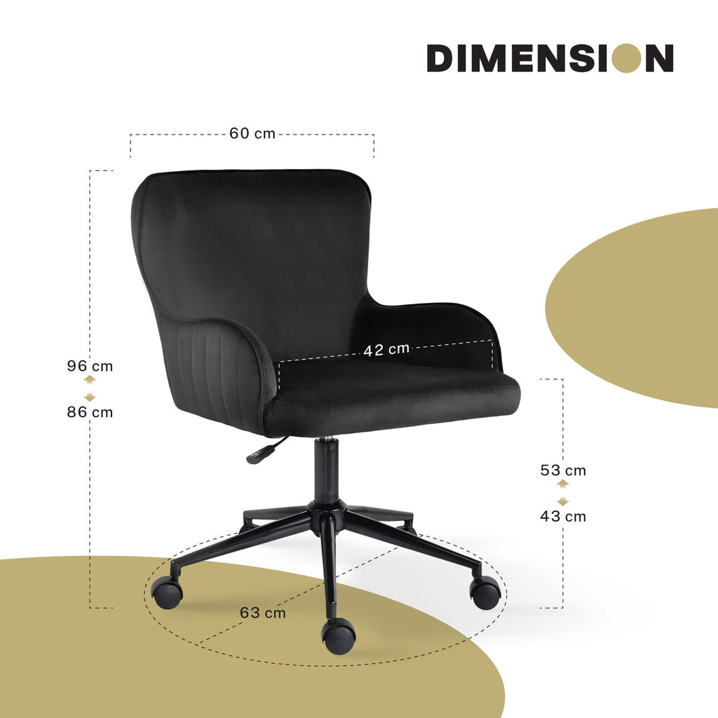 Desk Armchair - Home Office Swivel Chair Adjustable Height Seat PLUME BLACK