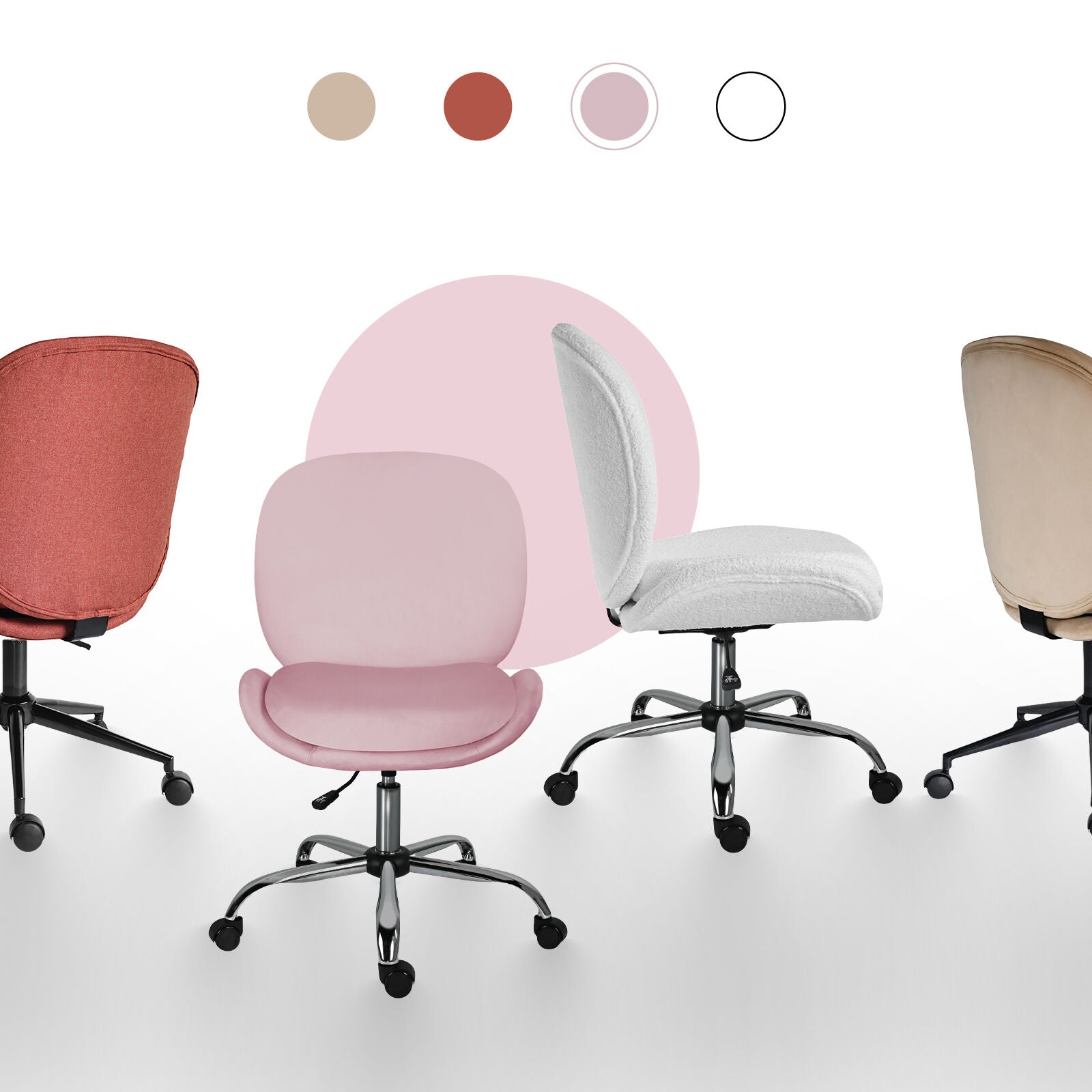 Office Desk Chair - Velvet Armless Swivel Study Seat OVOID PINK