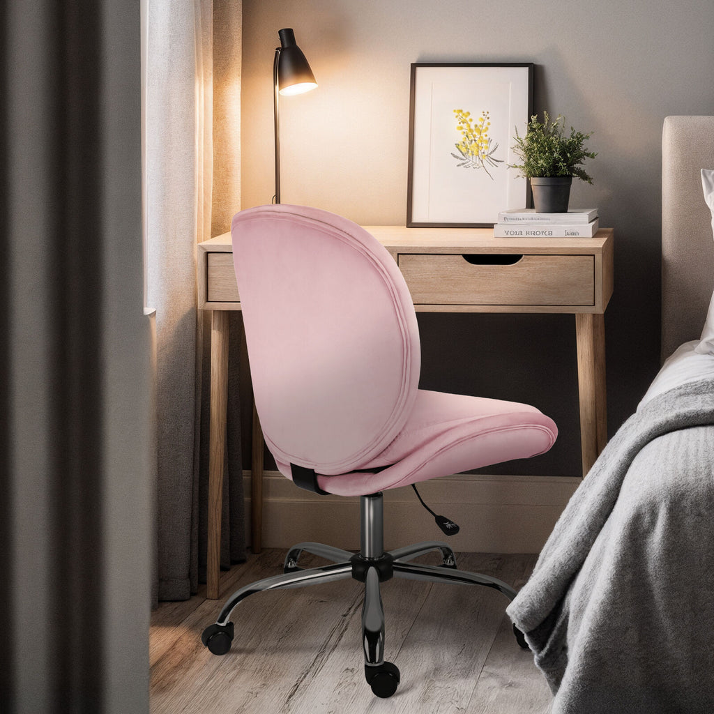 Office Desk Chair - Velvet Armless Swivel Study Seat OVOID PINK