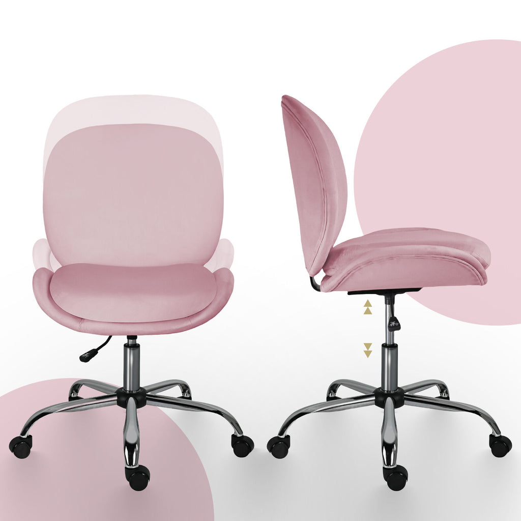 Office Desk Chair - Velvet Armless Swivel Study Seat OVOID PINK