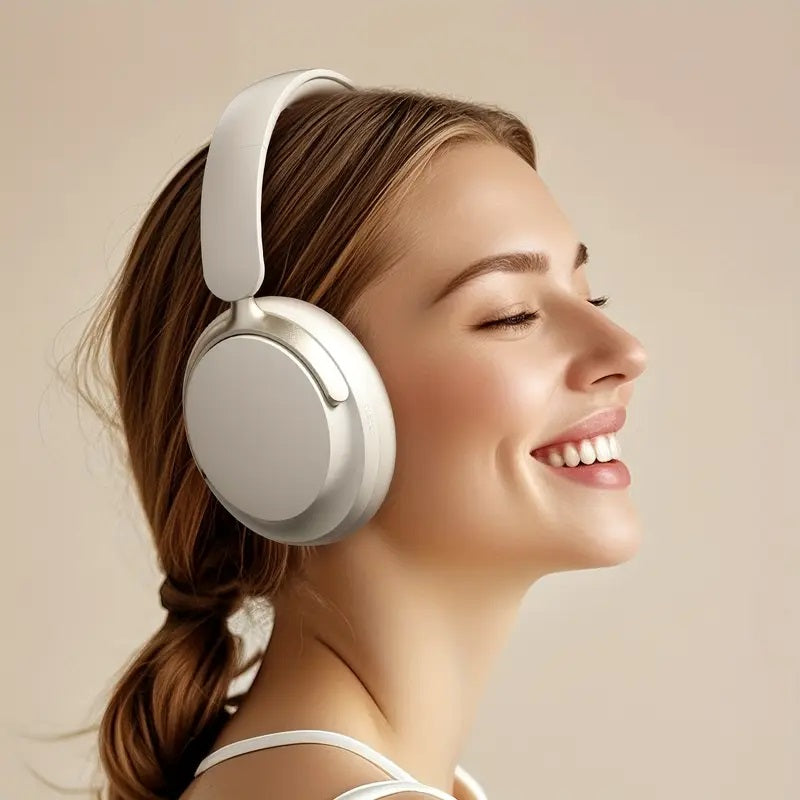 JR SY-T7 Bluetooth 5.4 Over-Ear Headset Wireless Headphones with Noise Cancelling Mic (Beige)